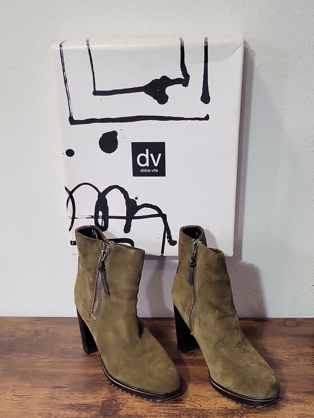 Dolce Vita Olive Green Suede Side-Zip Ankle Booties